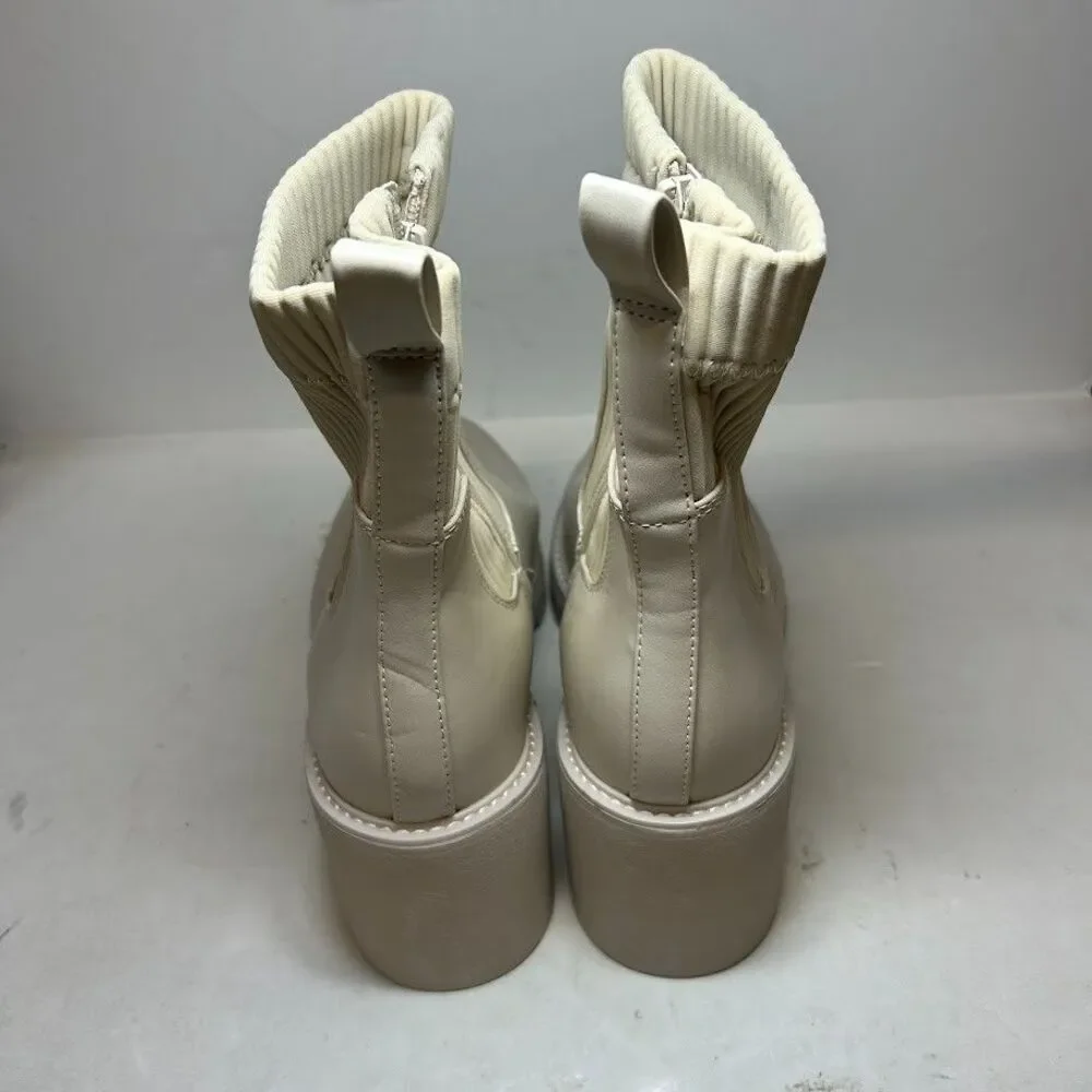 Bar III Womens 10 M Ivory Versuz Faux Leather Block Heel Boots DISPLAY QY2